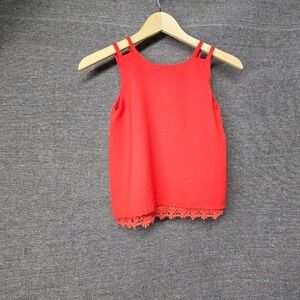 Girls Pink Coral Red Crochet Lace Hem Sleeveless Top  14/16 Double‎ Strap Blouse
